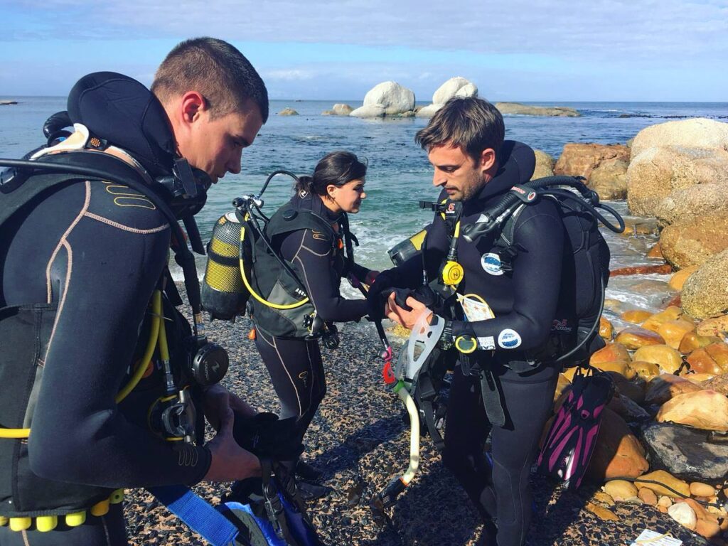 Impact Divers preparing for a scuba dive off Simon's Town Cape Town